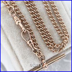 Vintage 9ct Rose Gold Curb Link Albert Chain with T-Bar and Double Dog Clip 1994