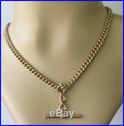 Vintage 9ct Rose Gold Hollow T Bar Double Albert Curb Chain (20.9g)