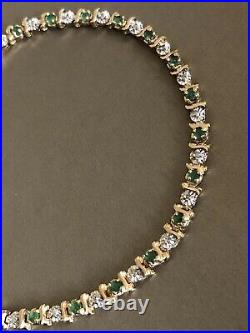 Vintage 9ct Yellow Gold Emerald Diamond Bracelet Cushion Cut Statement 6.5g