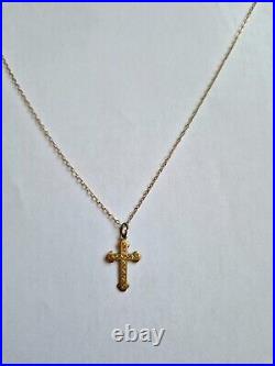 Vintage 9ct Yellow Gold Filigree Cross Pendant & 9ct Gold Chain Necklace