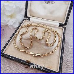 Vintage 9ct Yellow Gold Solid Rope Twist Link Chain Necklace 9k 375 19 Inches