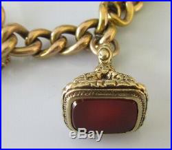 Vintage 9ct gold multi carnelian fob/charm (61.5g) bracelet & safety chain