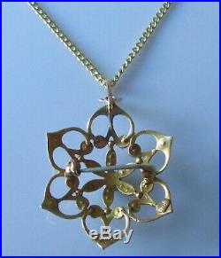 Vintage 9ct yellow gold multi seed pearl pendant & 9ct yellow gold chain