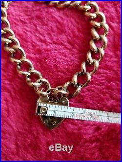 Vintage Antique 9ct Gold Curb Bracelet With Strong Heart Lock. 7-3/4