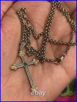 Vintage Large 9ct Gold Emerald & Seed Pearl Cross & 9ct Belcher Chain 9.33g