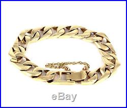 Vintage Men's Gents Heavy Solid 9Ct Gold Flat Curb Link Chain Bracelet, 55.3g