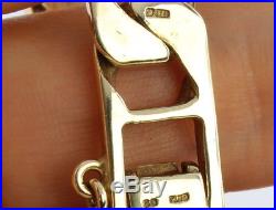 Vintage Men's Gents Heavy Solid 9Ct Gold Flat Curb Link Chain Bracelet, 55.3g
