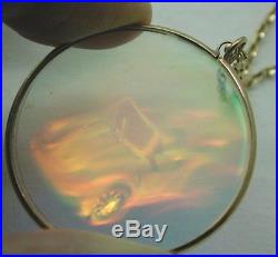 Vintage Most Unusual Large Glass Car Hologram Pendant On 9ct Gold Chain
