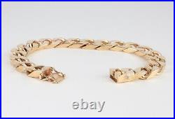 Vintage Solid 9Ct Gold Flat Curb Link Bracelet 48.3grams