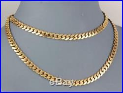 Vintage Solid 9Ct Gold Flat Curb Link Chain Necklace 30 inches, 59g