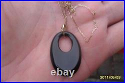 Vintage Stylish 9ct Gold Obsidian Pendant Set On 9ct 18 Gold Chain