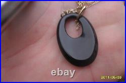 Vintage Stylish 9ct Gold Obsidian Pendant Set On 9ct 18 Gold Chain