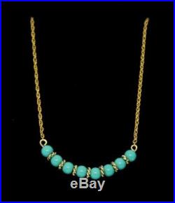 Vintage turquoise bead & 9 ct gold chain necklace 1930s style 41 cm 16 inch