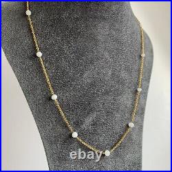 White Beaded Chain Necklace 9ct 9k Yellow Gold 18 Inches