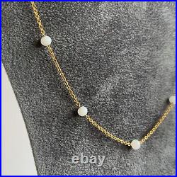 White Beaded Chain Necklace 9ct 9k Yellow Gold 18 Inches