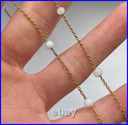 White Beaded Chain Necklace 9ct 9k Yellow Gold 18 Inches