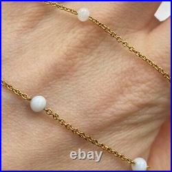 White Beaded Chain Necklace 9ct 9k Yellow Gold 18 Inches