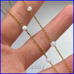 White Beaded Chain Necklace 9ct 9k Yellow Gold 18 Inches